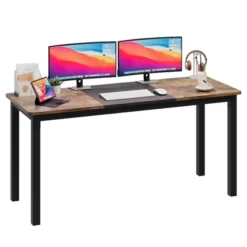 63 Inch Computer Desk, Large Office Desk With Black Metal Frame, Modern Simple Style Gaming Desk, Sturdy Write Desk For Home, Work, Study 20 63 Inch Computer Desk, Large Office Desk With Black Metal Frame, Modern Simple Style Gaming Desk, Sturdy Write Desk For Home, Work, Study -Homfan GUEST e3b06850 b0cd 47ce aa65 3b64e2002c0c