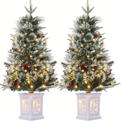 3ft Small Christmas Tree Pre-Lit Artificial Christmas Tree With 78 Led Lights, Snow Flocked Xmas Tree W/Base, Timer Function, Battery Operated 13 3ft Small Christmas Tree Pre-Lit Artificial Christmas Tree With 78 Led Lights, Snow Flocked Xmas Tree W/Base, Timer Function, Battery Operated - Image 11