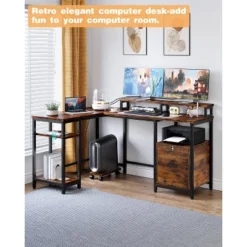 67" L Shaped Computer Desk With Drawers, Reversible Home Office Desk With Power Outlet, Adjustable Shelf And Mobile CPU Stand, Gaming Desk -Homfan GUEST e427bb01 b7fc 472a bfc4 47be36e47d10