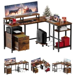 67" L Shaped Computer Desk With Drawers, Reversible Home Office Desk With Power Outlet, Adjustable Shelf And Mobile CPU Stand, Gaming Desk -Homfan GUEST e4de5a5e 164b 4321 82c0 2c88eafc355d