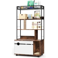 Hidden Litter Box With 4-Tier Storage Rack, Post Wood & Metal 2 In 1 Pets Furniture With Scratching Post & Cushioned Mat -Homfan GUEST e51afb90 49b7 49b6 8827 9bb797ccc66c