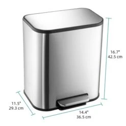 Homfan 50L Trash Can, Slim Rectangular Step-On Stainless Steel Garbage Soft-Close Lid, Anti-Fingerprint Surface