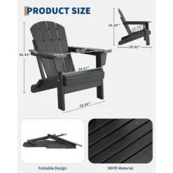 Homfan Folding Adirondack Chair, HDPE Outdoor All-Weather Fire Pit Chairs, Outdoor Wooden Lounge Chair, Modern Lounger Adirondack Chairs