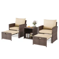 5-Piece Patio Furniture Set, Outside Bistro Set With Removable Cushions, Modern Rattan Patio Chairs Conversation Set For Porch, Garden, Balcony -Homfan GUEST e6e62b3d f43a 487d 8786 1c0dbcab0116
