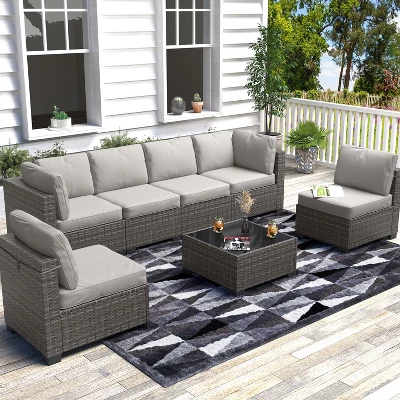 Homfan 7-Piece Outdoor Patio Furniture Set - Waterproof Rattan Sectional Sofa With Cushions & Glass Top Table, Patio Conversation Set For Backyard 12 Homfan 7-Piece Outdoor Patio Furniture Set - Waterproof Rattan Sectional Sofa With Cushions & Glass Top Table, Patio Conversation Set For Backyard - Image 10