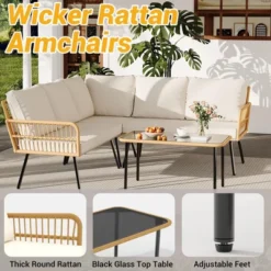 4 Pieces Patio Furniture Sets Wicker Outdoor Sectional L-Shaped With Cushions & Side Table And Chairs Set,Backyard,Porch, Beige 14 4 Pieces Patio Furniture Sets Wicker Outdoor Sectional L-Shaped With Cushions & Side Table And Chairs Set,Backyard,Porch, Beige -Homfan GUEST e71347b3 65a8 4063 826e 4fbf058ffdf9