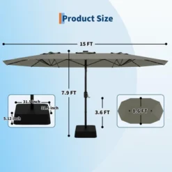 15FT Large Patio Umbrella With Base, Outdoor Double-Sided Rectangle Market Umbrella Outside Umbrellas For Poolside Lawn Backyard -Homfan GUEST e95c12a6 f684 4472 a140 9d6cf36d27de