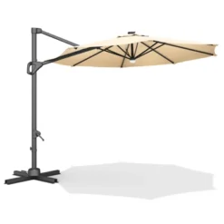 Large Cantilever Patio Umbrella, 10' X 10' Heavy Duty Large Aluminum Outdoor Umbrella With Solar LED Lights & Weighted Base, 360° Rotation -Homfan GUEST ea3cbea7 d8e6 425e aca2 29a6c91a253c