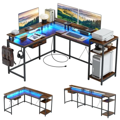 L Shaped Gaming Desk,68" Computer Desk, Home Office Desk With File Drawer, Corner Desk With Monitor Shelf And Hook, Two Person Desk 10 L Shaped Gaming Desk,68" Computer Desk, Home Office Desk With File Drawer, Corner Desk With Monitor Shelf And Hook, Two Person Desk - Image 8