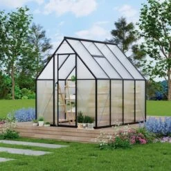 Aluminum-Framed Polycarbonate Greenhouse, Heavy Duty, With Quick Setup Structure And Roof Vent, Large Enhanced Aluminum GreenhouseKit For Outdoors -Homfan GUEST eb7d19a2 450c 4576 82cd 0ac56f61cc07