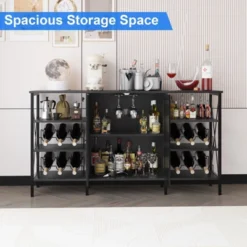 Wine Cabinet With LED Lighting, Metal Sideboard & Stemware Rack, Rustic Buffet Console For Living Room -Homfan GUEST ecb2d75f 63b5 40a9 a843 f91c4d80f6e7