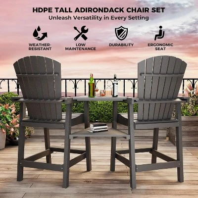 Outdoor Tall Adirondack Chairs Set Of 2 HDPE, Paio Adirondack Barstools With Connecting Tray, For Deck, Backyard, Balcony 5 Outdoor Tall Adirondack Chairs Set Of 2 HDPE, Paio Adirondack Barstools With Connecting Tray, For Deck, Backyard, Balcony - Image 3