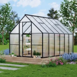 Homfan Aluminum Polycarbonate Greenhouse W/ Roof Vent - Heavy Duty Quick Setup Walk-in Greenhouse For Outdoors, Black -Homfan GUEST ed35849d fb88 46e3 9252 0adc8b6ecf9d
