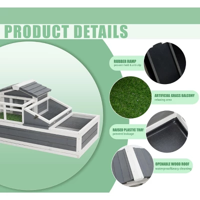 3-Room Tortoise Villa - Wooden Reptile Habitat W/ Pull-Out Tray, Ramp & Grass Mat, Open Roof For Indoor/Outdoor Use 4 3-Room Tortoise Villa - Wooden Reptile Habitat W/ Pull-Out Tray, Ramp & Grass Mat, Open Roof For Indoor/Outdoor Use - Image 2