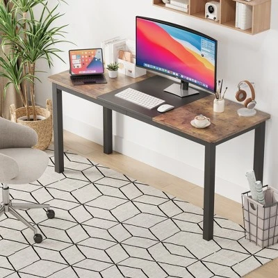 63 Inch Computer Desk, Large Office Desk With Black Metal Frame, Modern Simple Style Gaming Desk, Sturdy Write Desk For Home, Work, Study 5 63 Inch Computer Desk, Large Office Desk With Black Metal Frame, Modern Simple Style Gaming Desk, Sturdy Write Desk For Home, Work, Study - Image 4