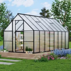Homfan Aluminum Polycarbonate Greenhouse W/ Roof Vent - Heavy Duty Quick Setup Walk-in Greenhouse For Outdoors, Black -Homfan GUEST ee4642ac ca57 4c1e af9e d8f7665e6dc9