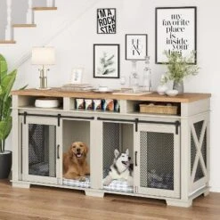 Dog Crate Furniture For 2 Large Medium Dogs 71" Dog Kennel With 3 Storage Compartments And Removable Divider,Double Dog Crates -Homfan GUEST f05367ed 25b1 424b ba01 572acbdf387c