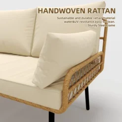 3-Piece Rattan Patio Set, L-Shaped Wicker Sectional With Cushions & Coffee Table, All-Weather Outdoor Sofa For Deck, Pool Or Backyard -Homfan GUEST f14e9e43 8d9f 4212 84e0 c4ea072d0711