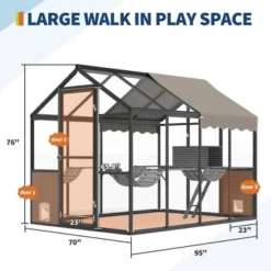 Extra Large Outdoor Catio - Weatherproof Aluminum Enclosure W/UV Roof, Side Door, Platforms & Walk-In Design For Multiple Cats