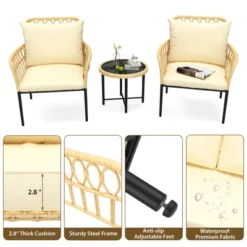 Bistro Set, All-Weather Wicker Patio Conversation Set, Outdoor Sectional Furniture Chairs With Coffee Table & Cushions -Homfan GUEST f200e967 08e6 492d 8b11 7278d4a45a62