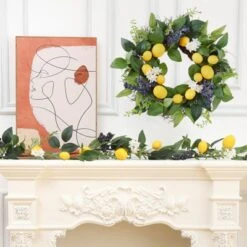 6 FT Artificial Lemon Garland – Summer & Spring Fake Fruit Garland With Lemons, Blueberries, Greenery & White Flowers, Faux Vine For Door -Homfan GUEST f3922dac 0508 441e 8c1c 58a6ab7e56ee