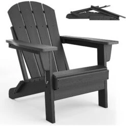 Homfan Folding Adirondack Chair, HDPE Outdoor All-Weather Fire Pit Chairs, Outdoor Wooden Lounge Chair, Modern Lounger Adirondack Chairs -Homfan GUEST f436e0bd 280f 40b0 9217 272b47ee9797