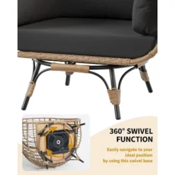 Outdoor Wicker Egg Chair Rattan Chair With Cushion, 360°Swivel Oversized Patio Lounge Chair Steel Frame & Thick Cushions, Black -Homfan GUEST f4d02e05 e6ee 470c 86c6 7d000943b562