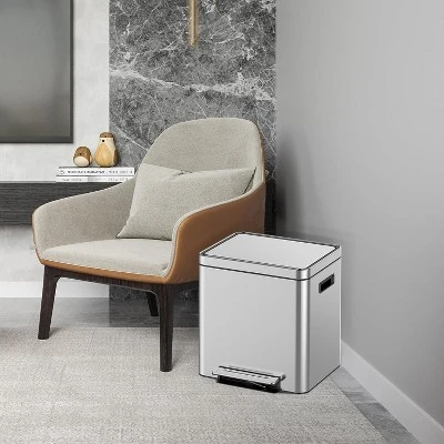 Gal Dual Compartment Trash Can - Stainless Steel W/ Soft-Close Lid, Removable Buckets - Hands-Free Kitchen/Office Bin 6 Gal Dual Compartment Trash Can - Stainless Steel W/ Soft-Close Lid, Removable Buckets - Hands-Free Kitchen/Office Bin - Image 4