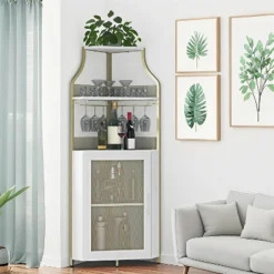Homfan 5-Tier Corner Bar Cabinet With Lights, Adjustable Shelves & Glass Doors - Home Liquor Wine Display 11 Homfan 5-Tier Corner Bar Cabinet With Lights, Adjustable Shelves & Glass Doors - Home Liquor Wine Display -Homfan GUEST f65077d6 c0f8 486e 950d 2c36ff550441