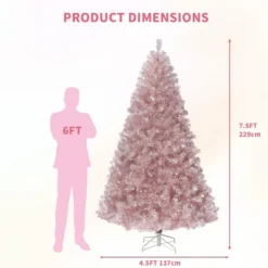 7.5 FT Prelit Artificial Christmas Tree,Rose Gold Tinsel Fake Christmas Tree W/Warm White LED Lights,Metal Stand&Branch Tips For Home, Office -Homfan GUEST fb3a87f4 70ee 4f28 86c2 0ee64bf1bfae