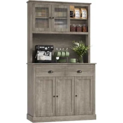 71" Tall Farmhouse Pantry Cabinet With Anti-Tipping Device, Storage Hutch With Doors, Shelves & Drawer For Kitchen -Homfan GUEST fbf9811e 3353 4971 86c7 9b720a788447