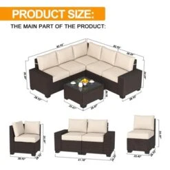 Homfan Patio Furniture Sets 6 Pieces Outdoor All-Weather Sectional Patio Sofa Set Rattan Weaving Wicker Patio Conversation Couch Set With Glass Table -Homfan GUEST fe22cd25 3602 4b78 9623 91272135a4fd