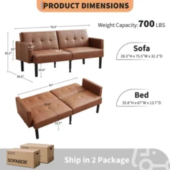 Futon Sofa Bed, Compact Loveseat, Modern Mid-Century Sleeper Sofa, Convertible Couch, Living Room Couches -Homfan GUEST ff789ee5 4b58 440c b760 13648be02518