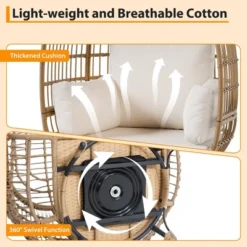 Homfan Egg Chair Wicker Outdoor Chairs, Oversize Patio Chair Rattan Lounger Chair W/ 4 Cushions & Steel Frame Stand For Indoor Outdoor Patio Backyard -Homfan GUEST ffbbd318 6dea 416e 9b5b ce034e79b7cf